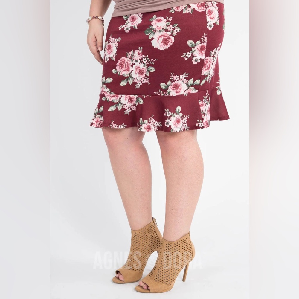 Agnes & Dora Flounce Pencil Skirt Love Me Tender Ruby